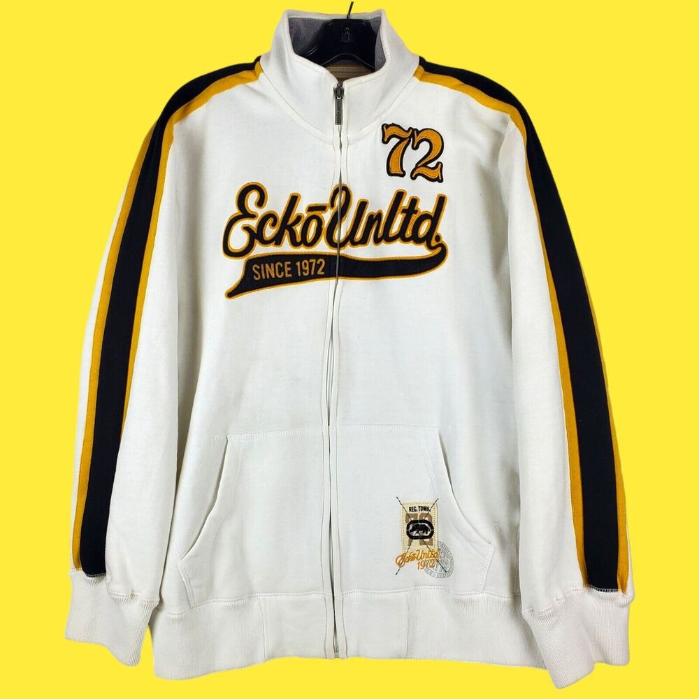 Vintage ECKO UNLTD 72 Jacket Mens XL White Brown Logo Spell Out Streetwear Y2K